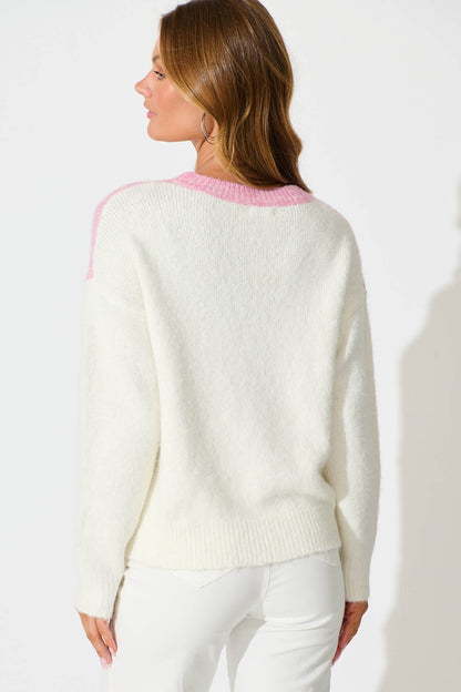 Sabre Knit in Pink with Green Colourblock Sequin Wool Blend