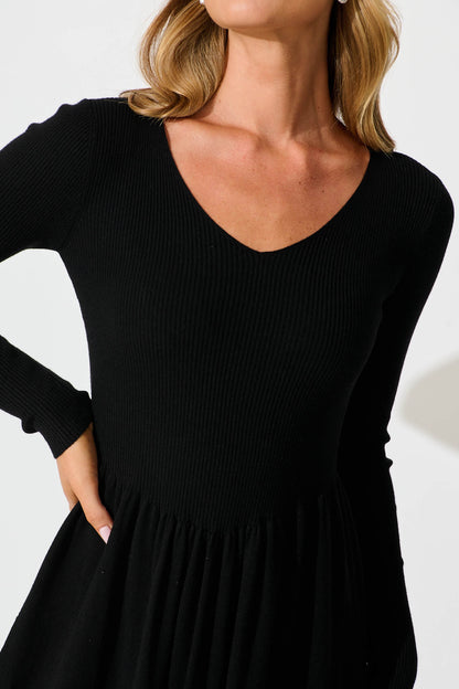 Dove Midi Knit Dress in Black
