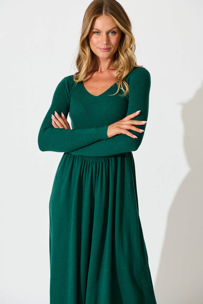 Dove Midi Knit Dress in Emerald