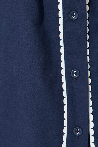 Miela Shirt Dress in Navy with White Contrast Trim Cotton