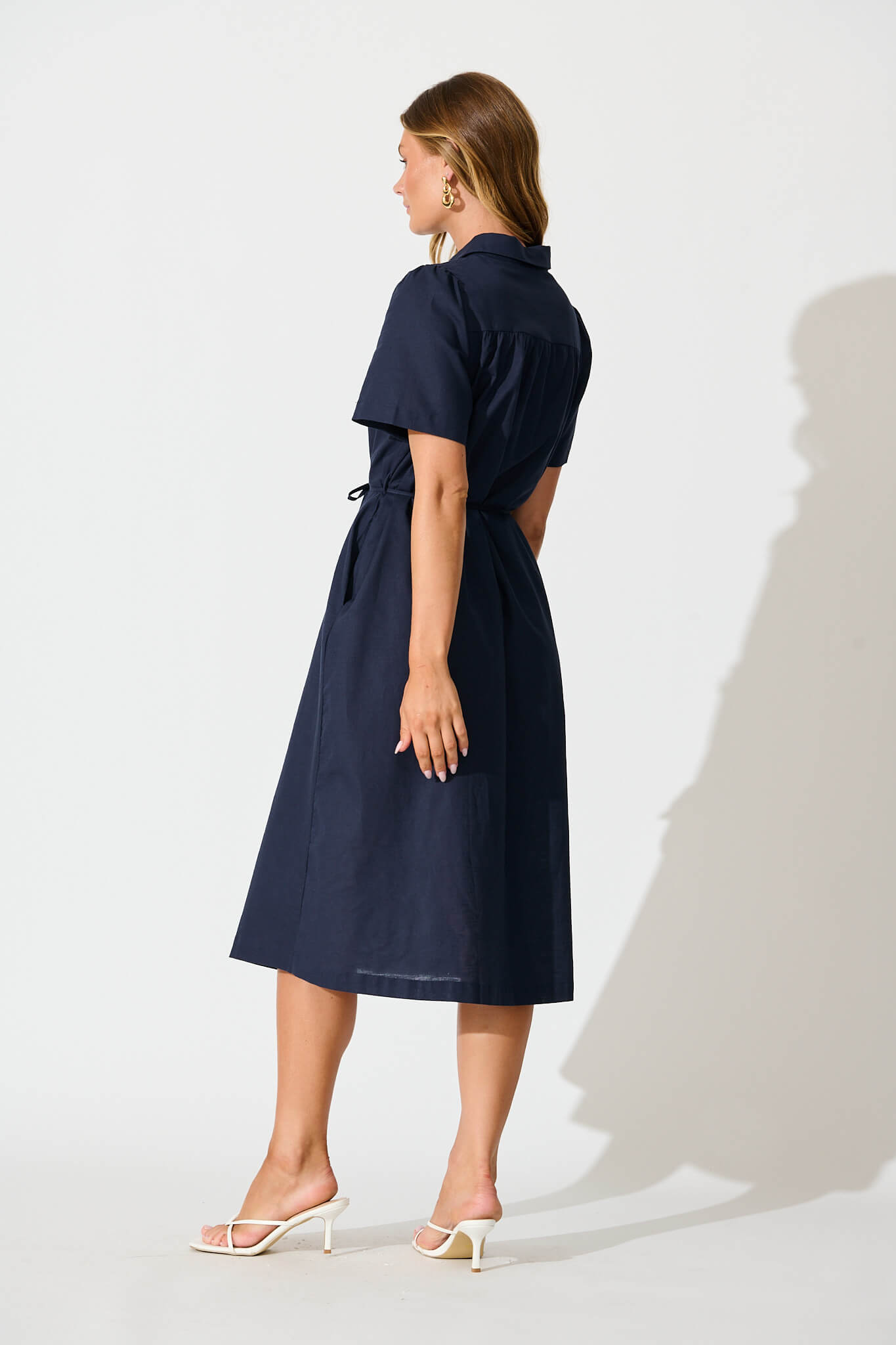 Oatland Midi Shirt Dress In Navy Cotton Linen