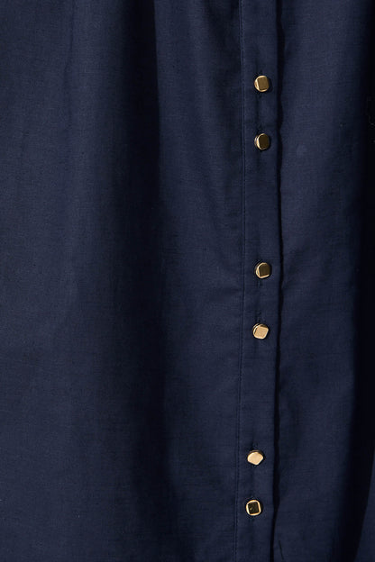 Oatland Midi Shirt Dress In Navy Cotton Linen