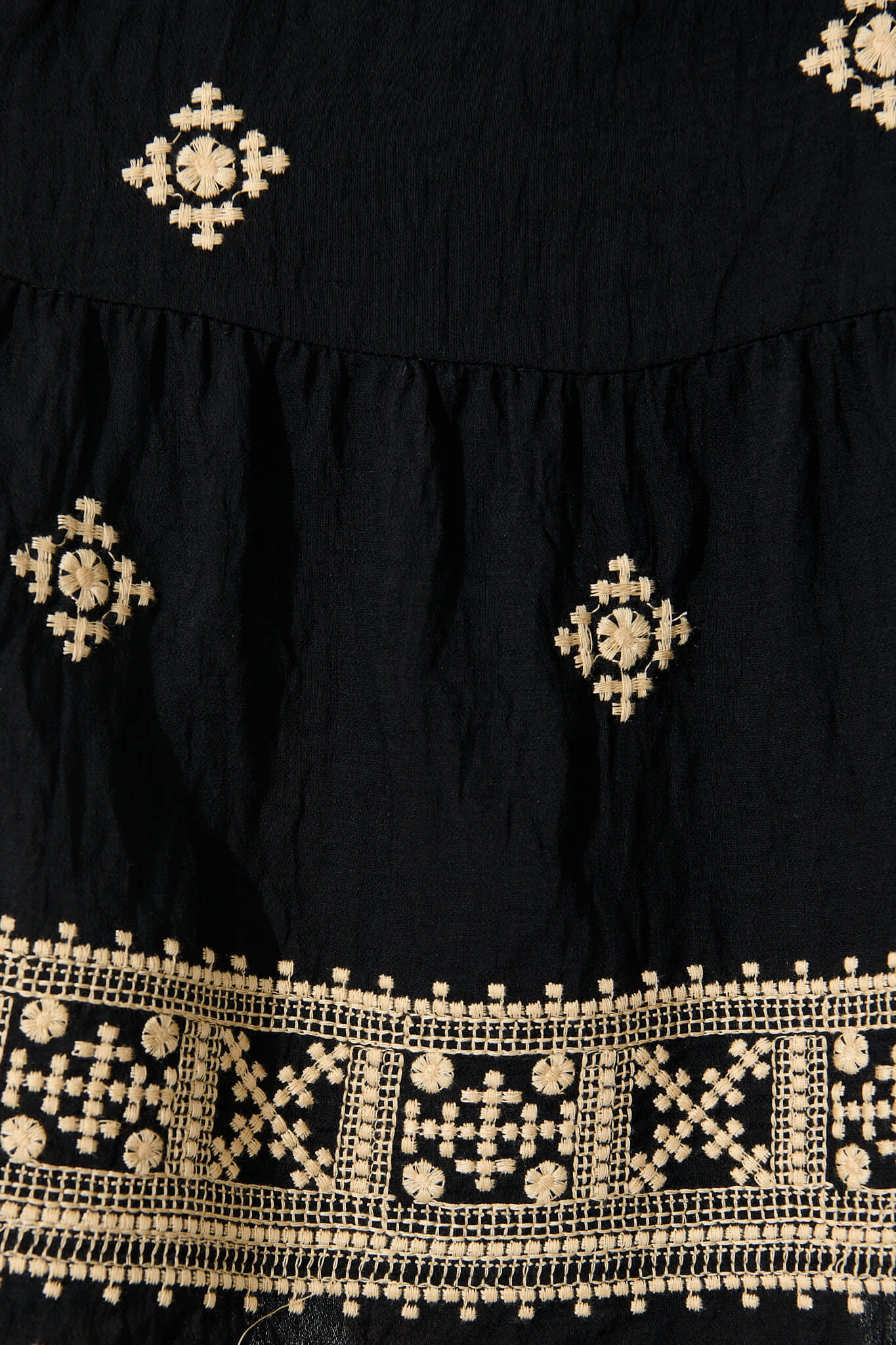 Reagan Dress in Black with Cream Embroidery