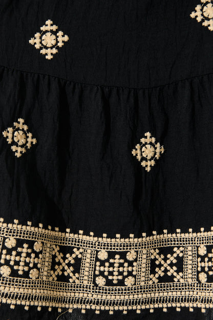 Reagan Dress in Black with Cream Embroidery