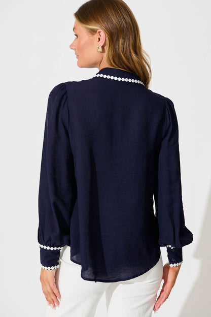 Lynelle Shirt in Navy with White Contrast Trim
