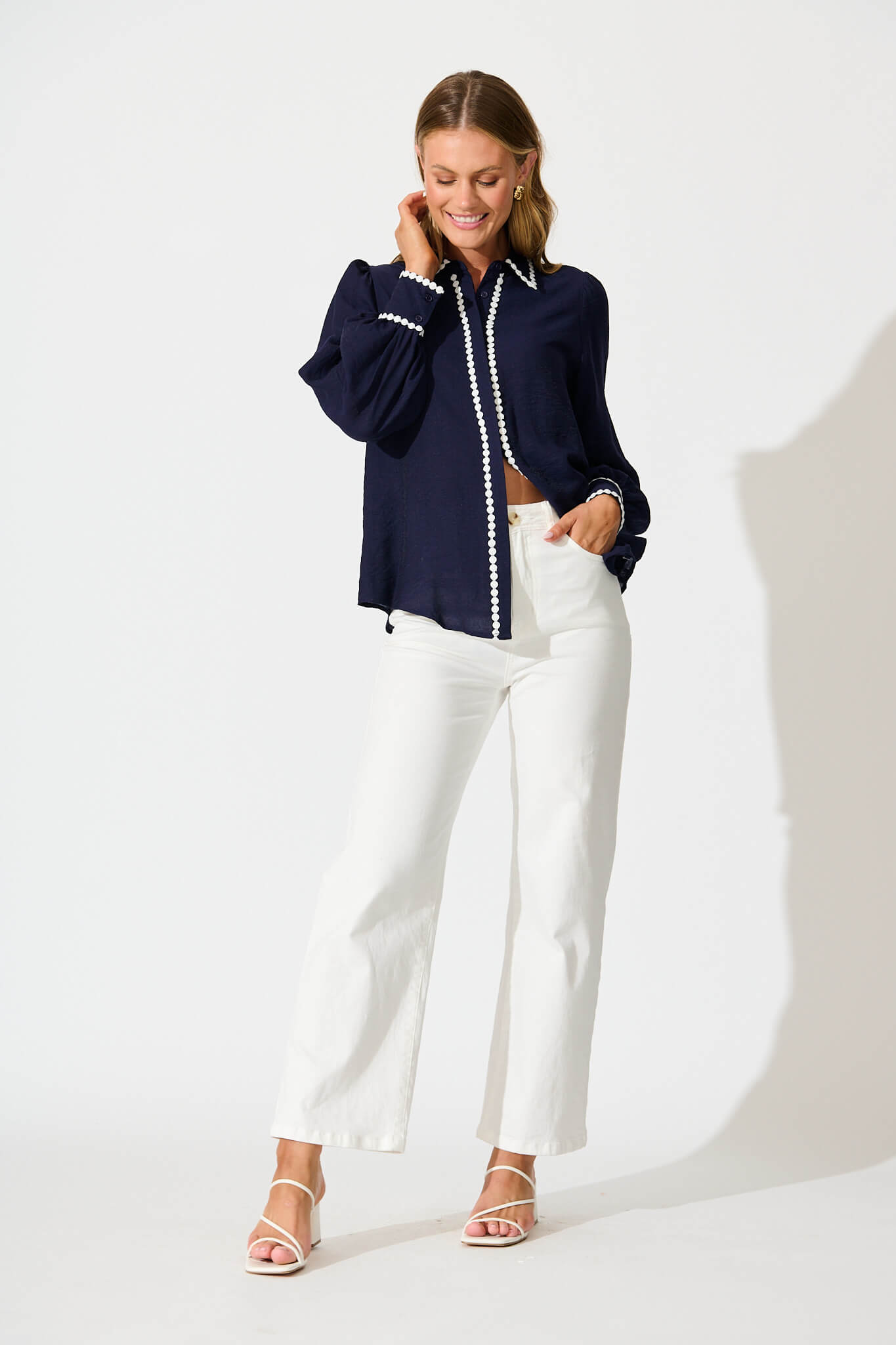 Lynelle Shirt in Navy with White Contrast Trim