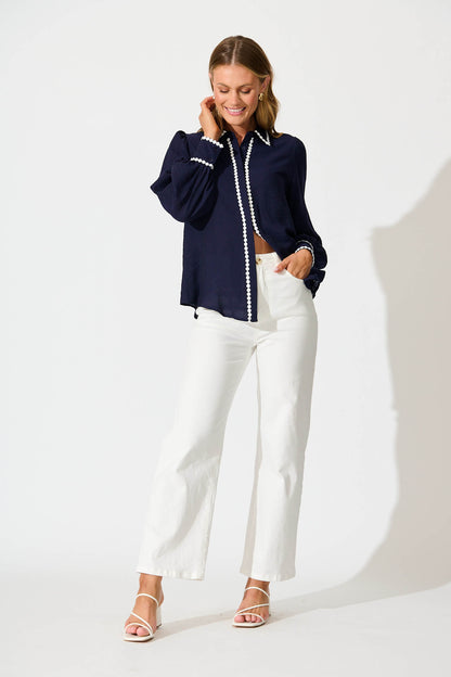 Lynelle Shirt in Navy with White Contrast Trim