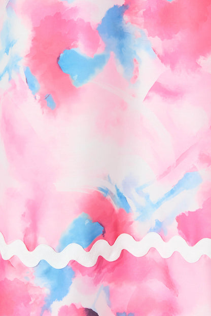 Franca Maxi Dress in Pink Watercolour with Ric Rac Trim