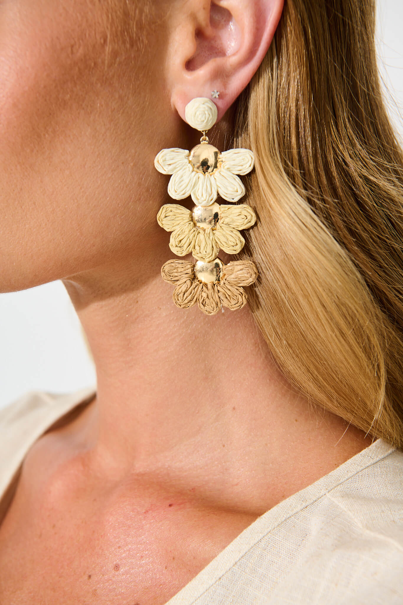 Denali Drop Earring in Multi Brown Straw