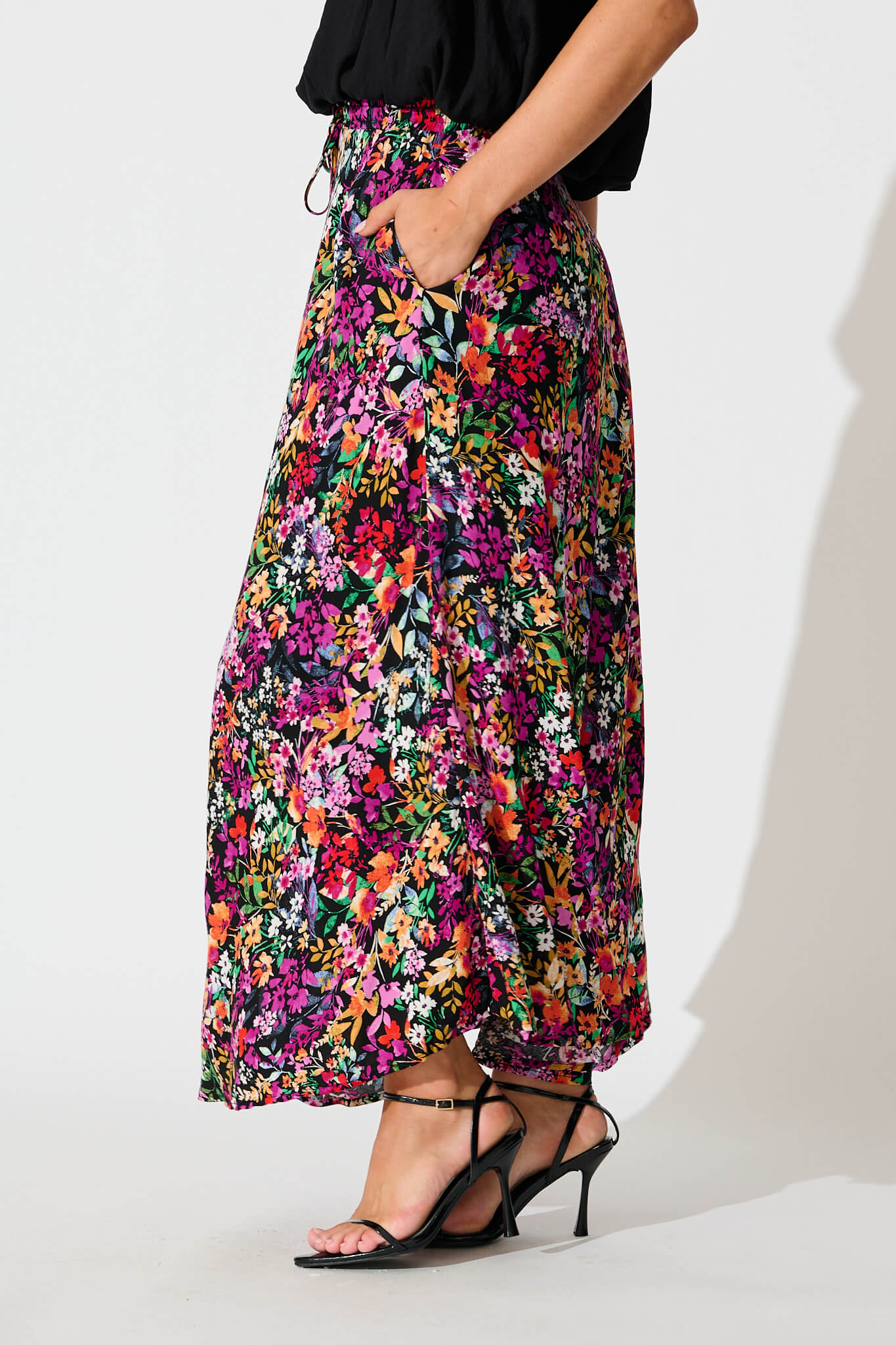 Farrell Maxi Skirt In Black Multi Floral