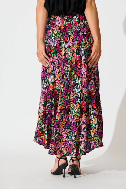 Farrell Maxi Skirt In Black Multi Floral