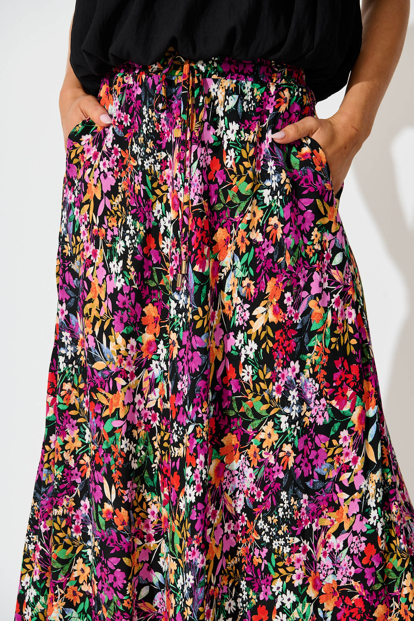 Farrell Maxi Skirt In Black Multi Floral