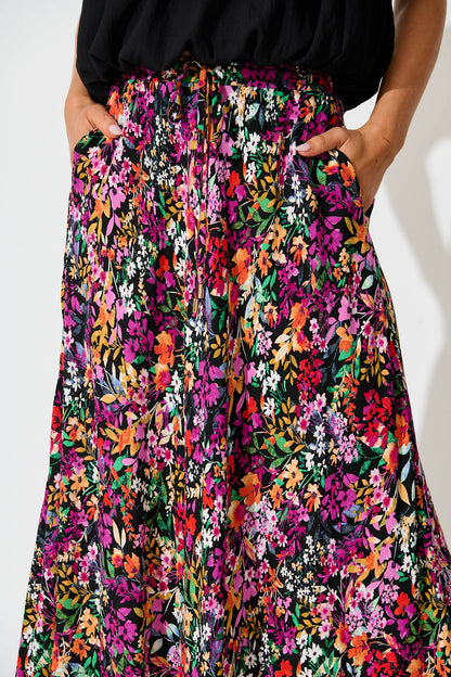 Farrell Maxi Skirt In Black Multi Floral