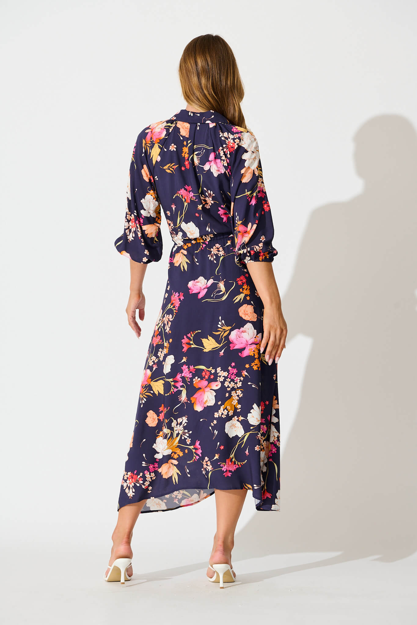 Neroli Midi Shirt Dress In Navy with Multi Floral