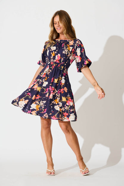 Whitney Dress In Navy with Multi Floral