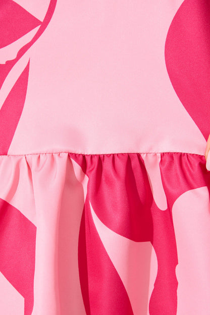 Fione Shirt Dress in Blush With Fuchsia Print