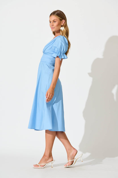 Sunrays Midi Dress in Blue Cotton