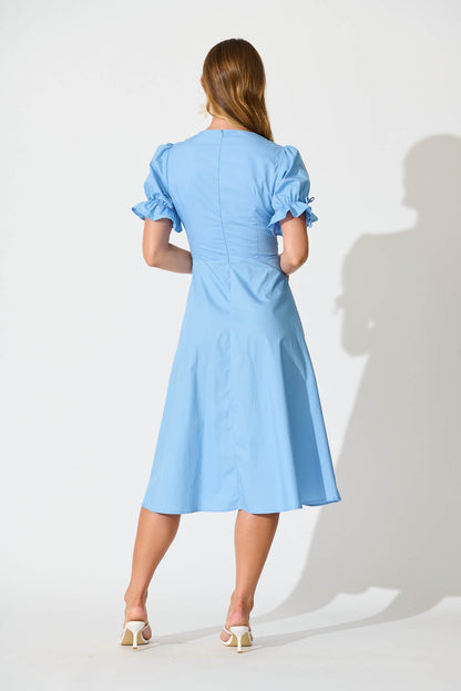 Sunrays Midi Dress in Blue Cotton