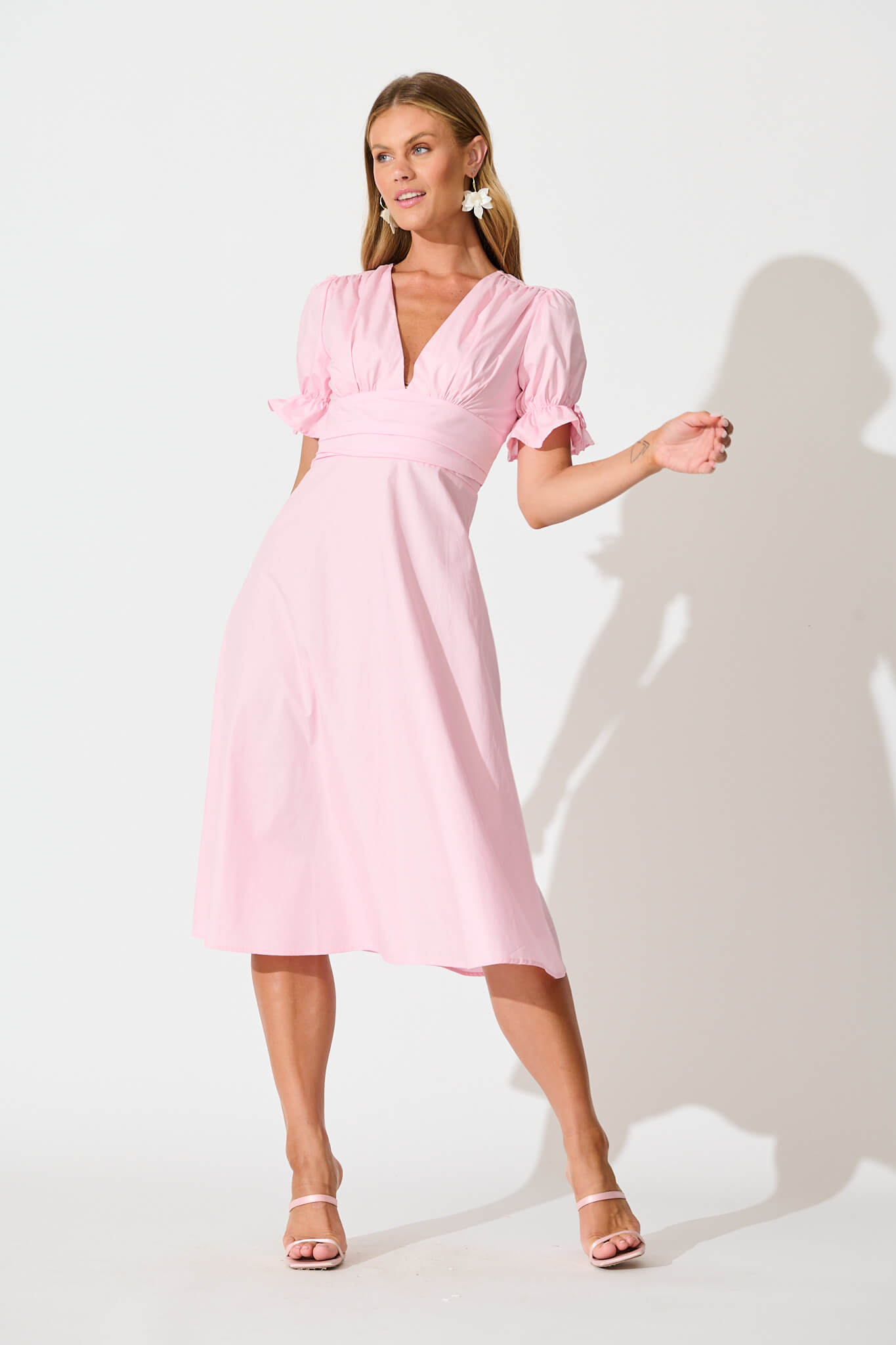 Sunrays Midi Dress in Pink Cotton