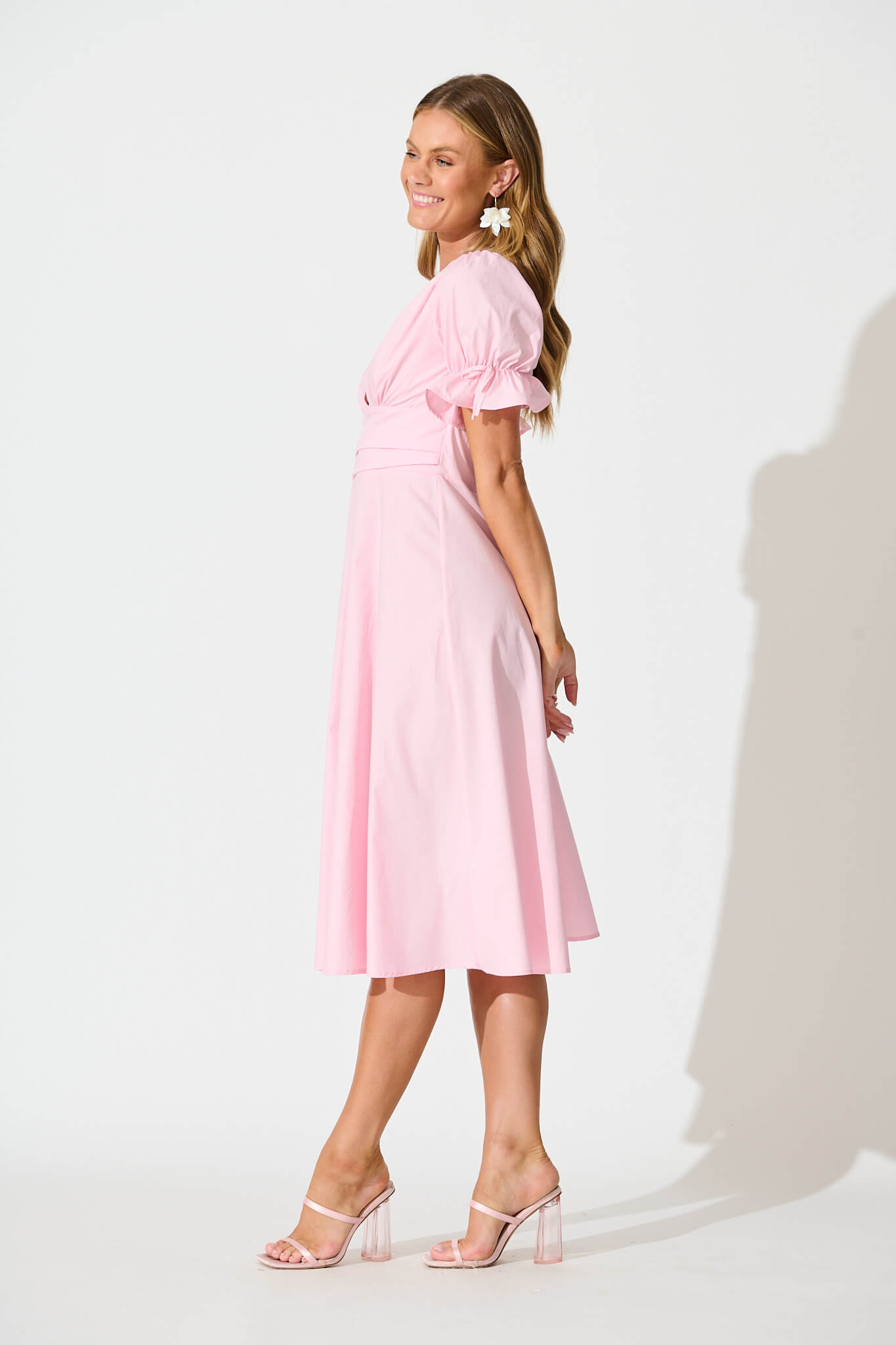 Sunrays Midi Dress in Pink Cotton
