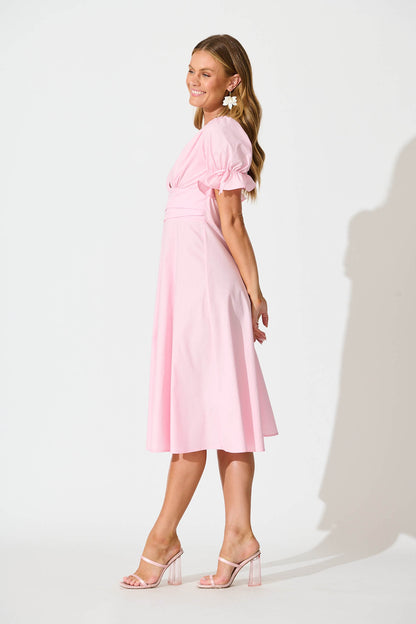 Sunrays Midi Dress in Pink Cotton
