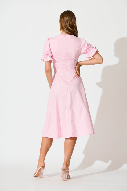Sunrays Midi Dress in Pink Cotton