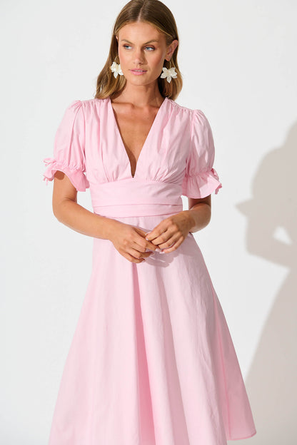 Sunrays Midi Dress in Pink Cotton