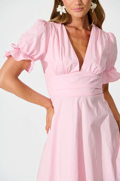 Sunrays Midi Dress in Pink Cotton