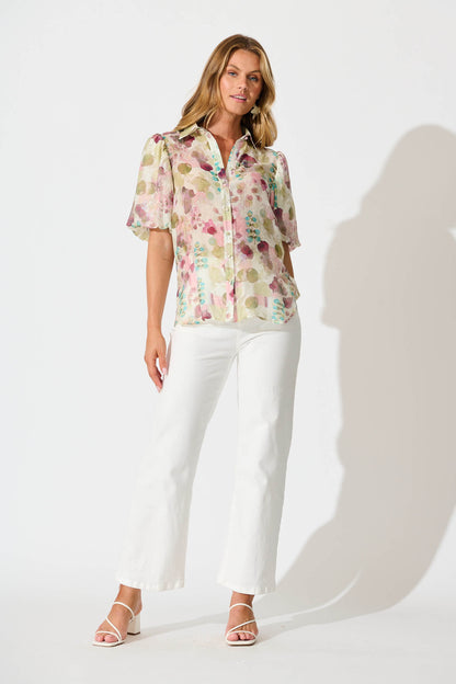 Estelle Shirt in Sage with Blush Watercolour
