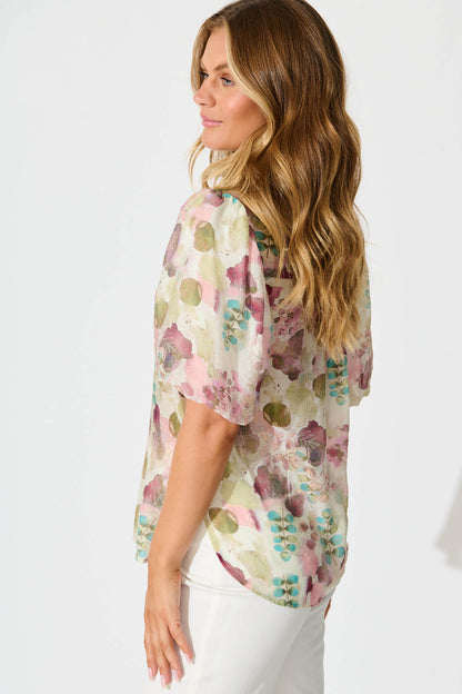 Estelle Shirt in Sage with Blush Watercolour