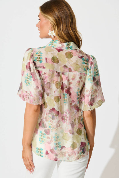 Estelle Shirt in Sage with Blush Watercolour