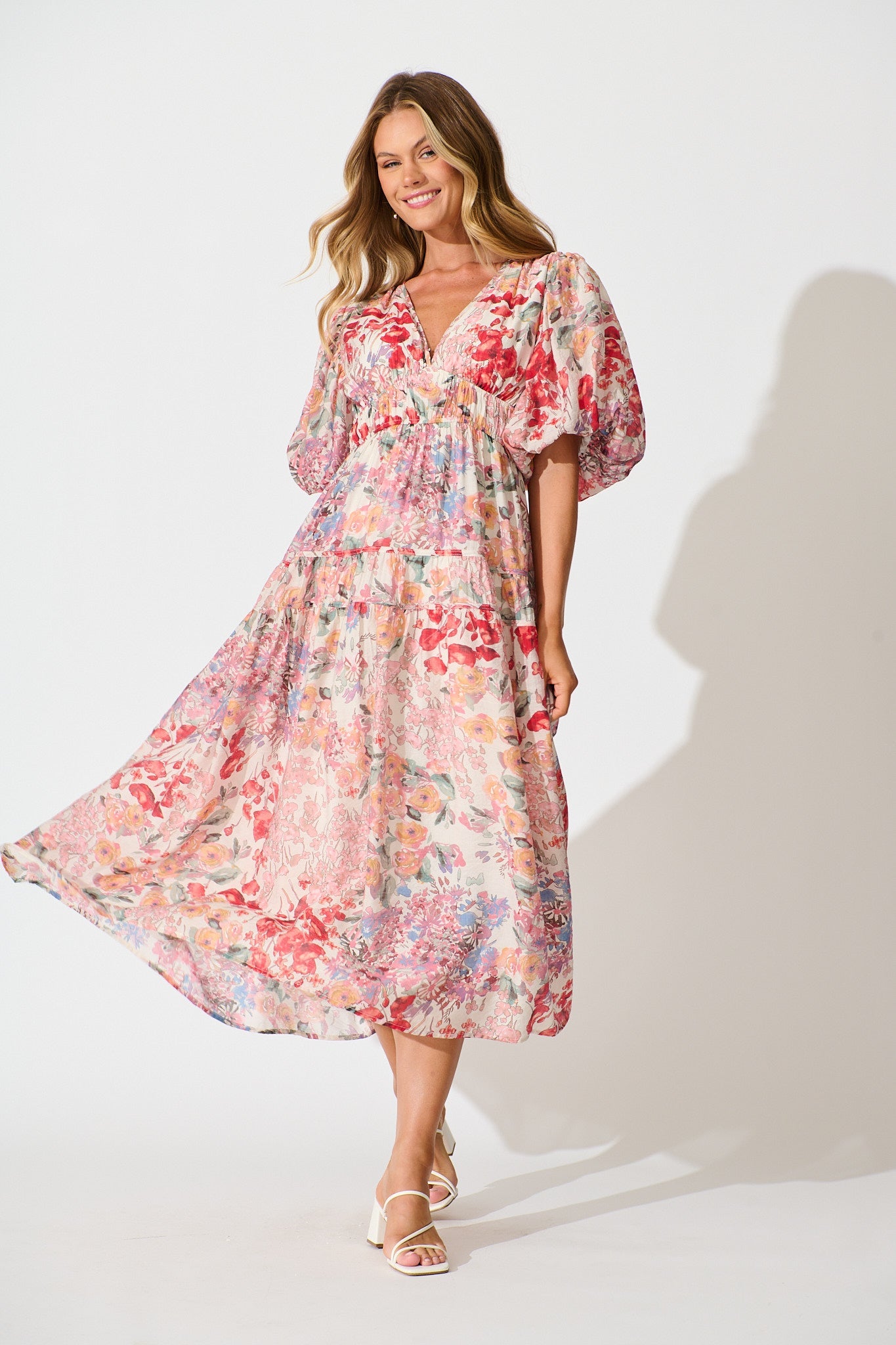 Amalie Midi Dress In Blush Multi Floral
