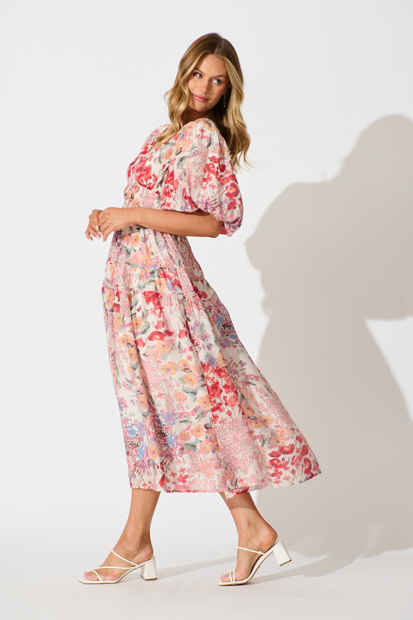 Amalie Midi Dress In Blush Multi Floral