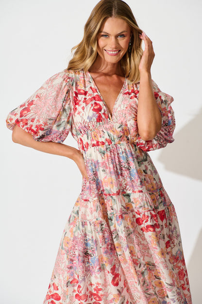 Amalie Midi Dress In Blush Multi Floral