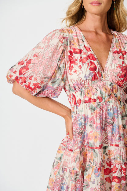 Amalie Midi Dress In Blush Multi Floral