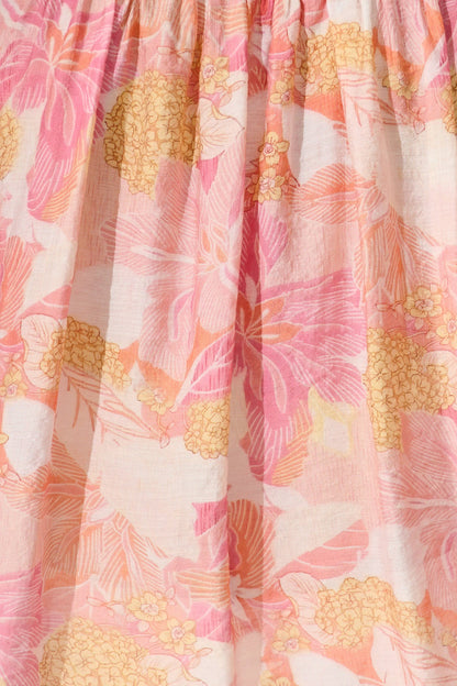 Davies Shirt in Pink Floral With White Lace Trim