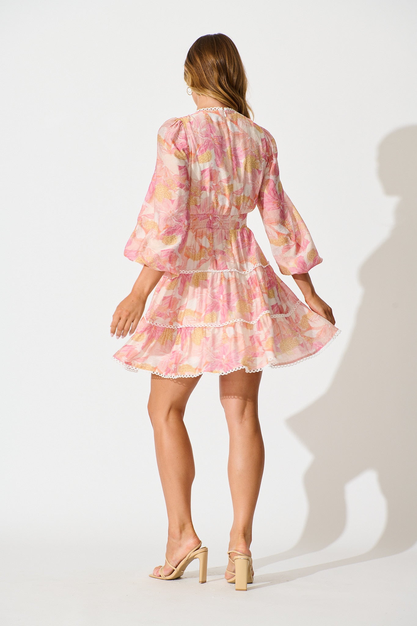 Riverstone Dress in Pink Floral with White Lace Trim