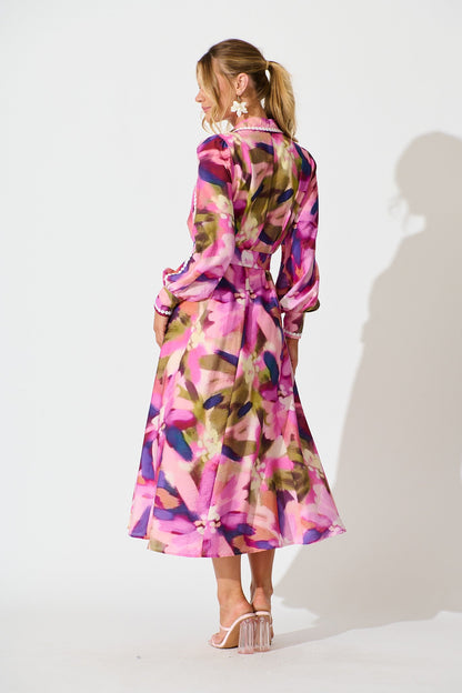 Lovingly Maxi Shirt Dress in Plum Multi Watercolour