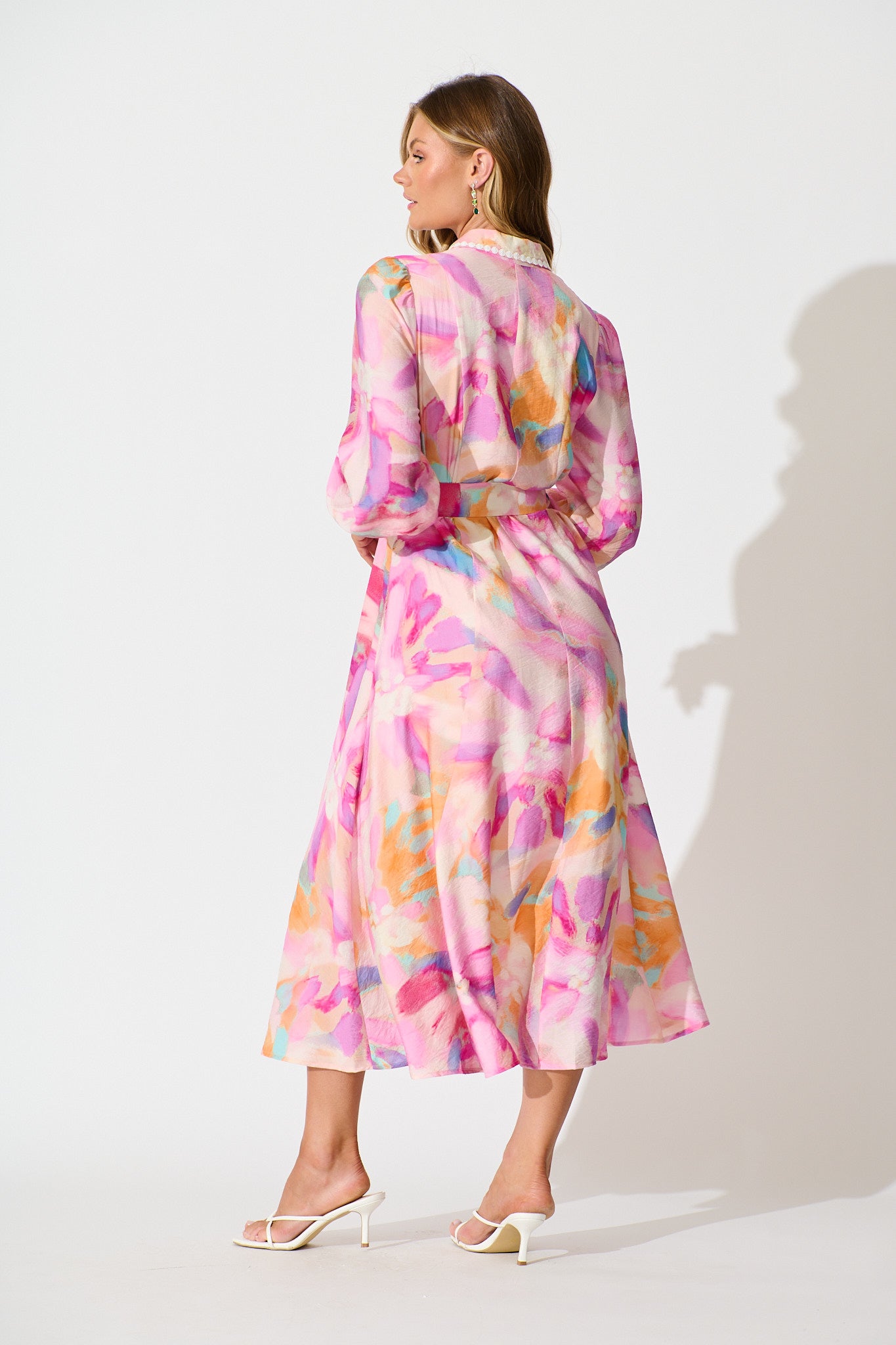 Lovingly Maxi Shirt Dress in Pink with Purple Watercolour