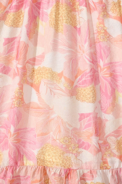 Alaina Maxi Shirt Dress in Pink Floral With White Lace Trim