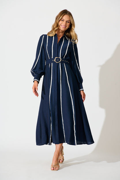 Lovingly Maxi Shirt Dress in Navy