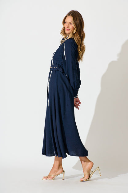 Lovingly Maxi Shirt Dress in Navy