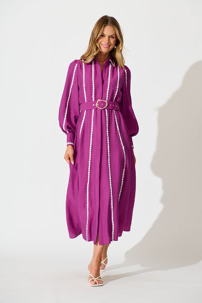 Lovingly Maxi Shirt Dress in Plum