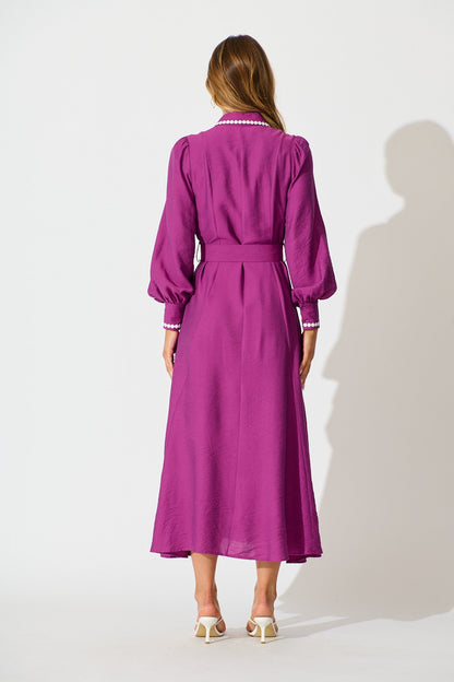 Lovingly Maxi Shirt Dress in Plum