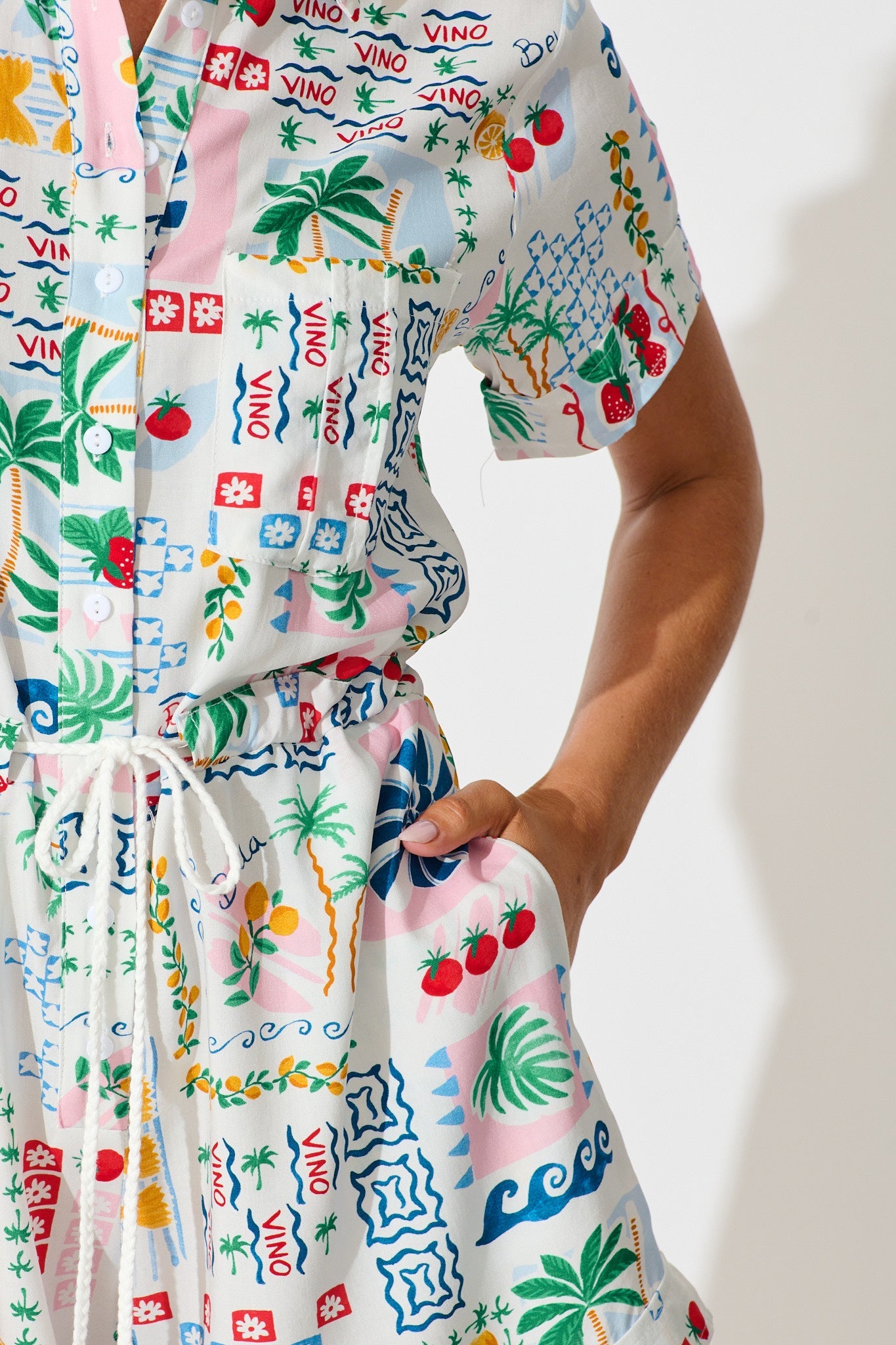 Clara Playsuit in White Multi Print