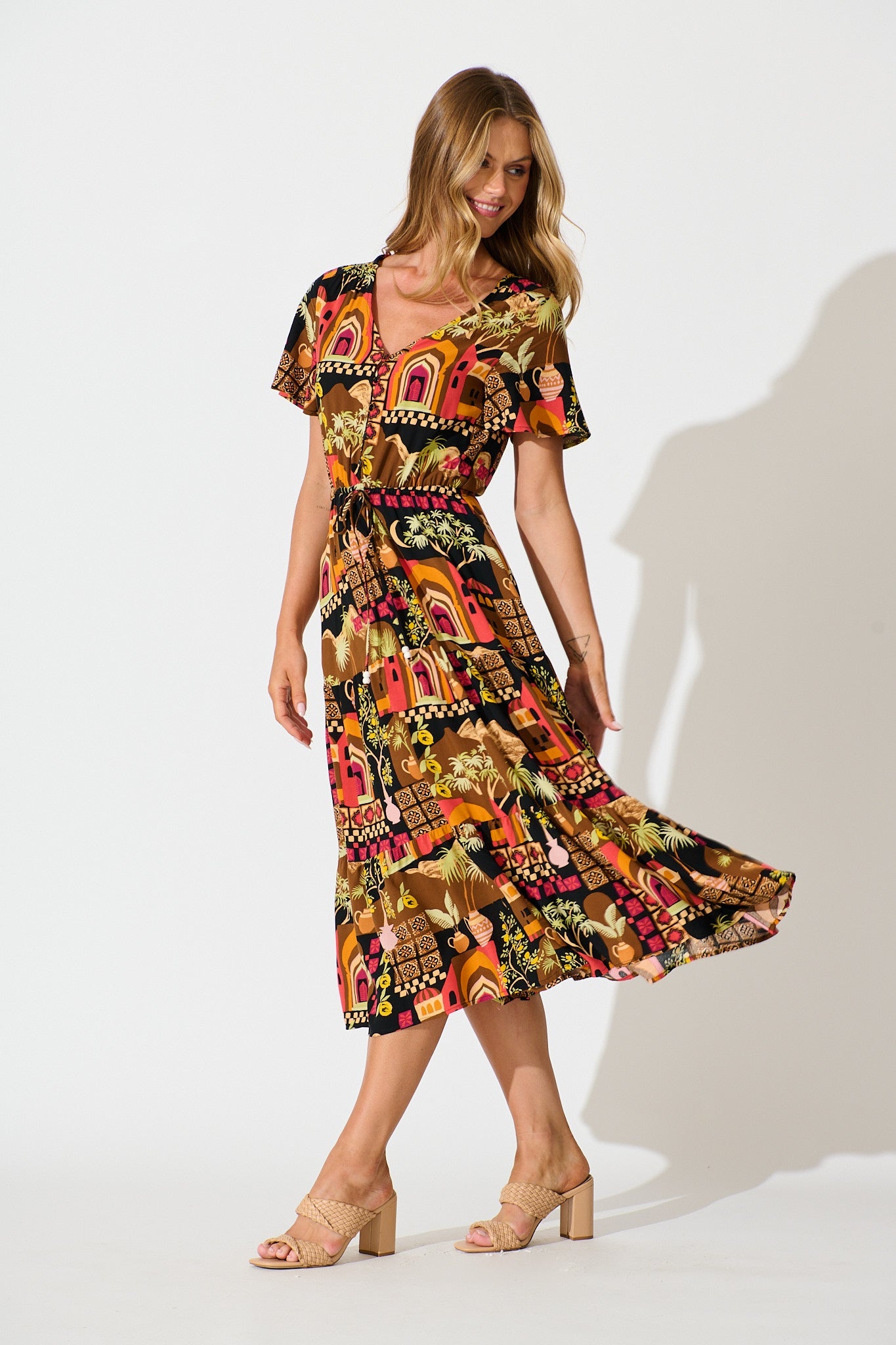 Laconia Midi Dress In Black Multi Print