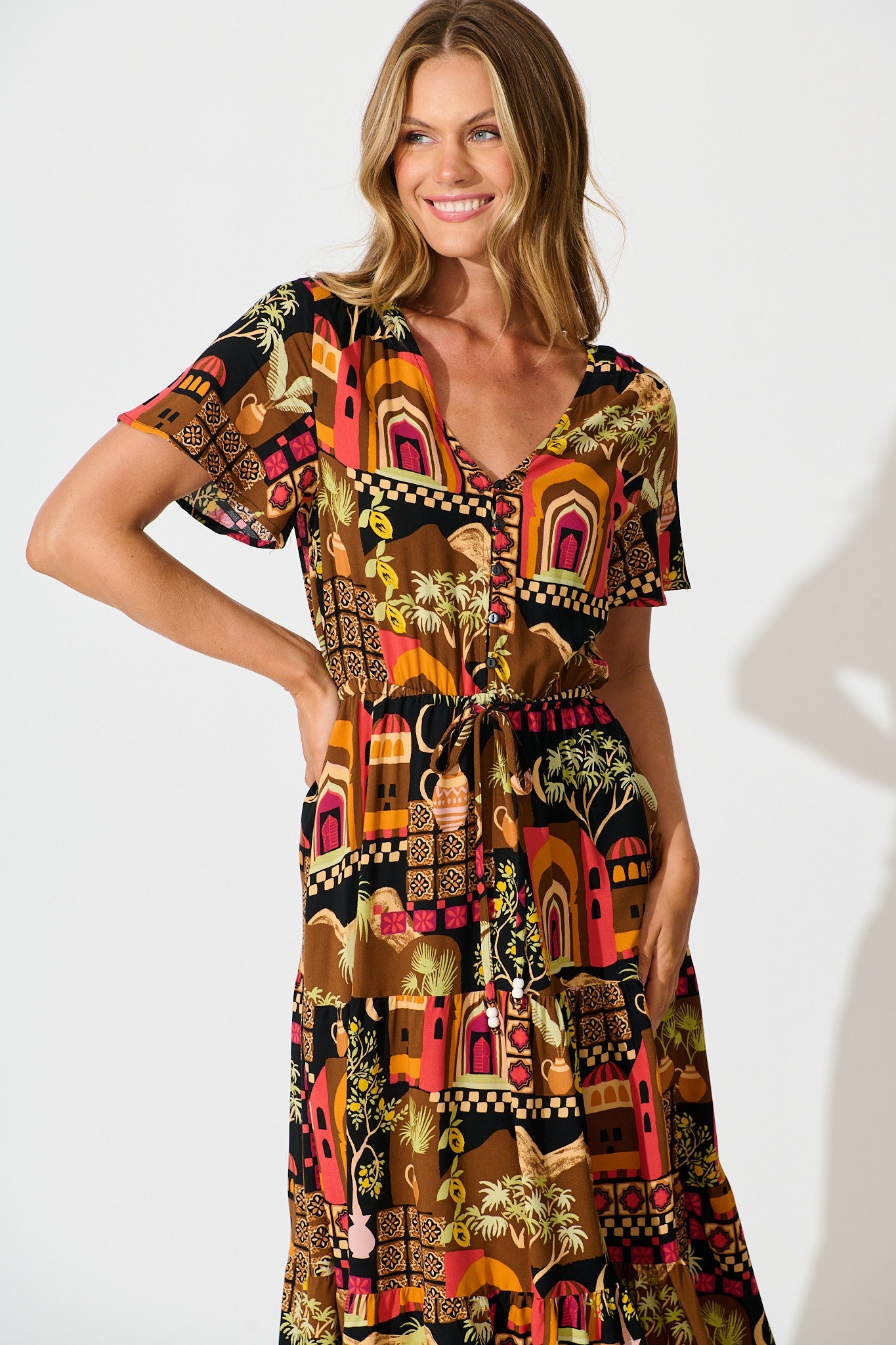 Laconia Midi Dress In Black Multi Print