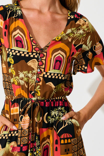 Laconia Midi Dress In Black Multi Print