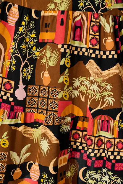 Laconia Midi Dress In Black Multi Print