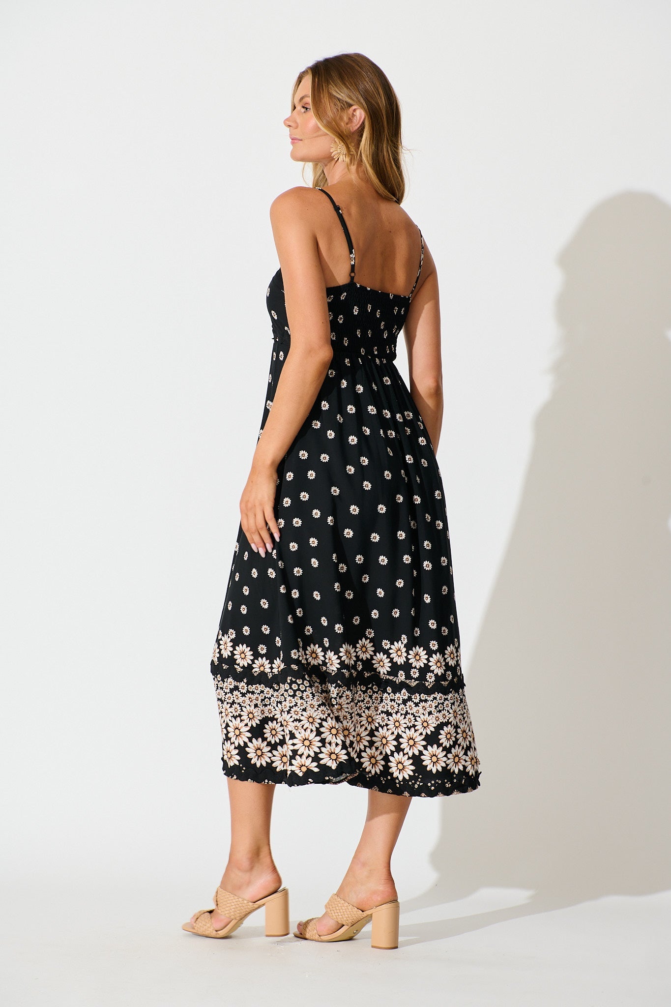 Treviso Maxi Sundress in Black with Daisy and Ric Rac Trim